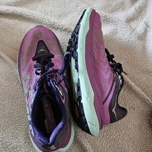 Hoka Women's Purple and Mint Trail Running Shoes